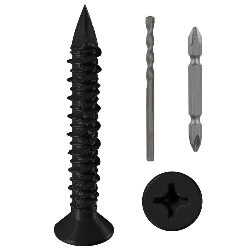 WenSilon(30 PCS) 1/4"" x1-3/4 Black Concrete Screw Anchor Black Flat Head for Anchoring to Masonry, Block or Brick Stucco - Image 1